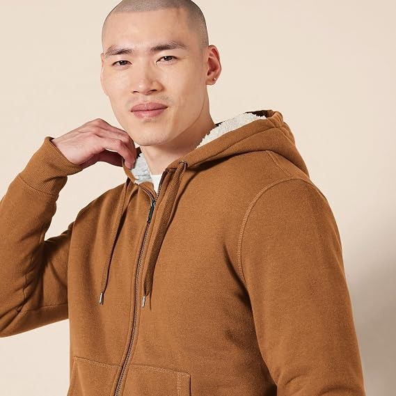 Brown Zip-Up Hoodie With Sherpa Lining imagen 2